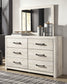 Cambeck Queen Panel Bed with 2 Storage Drawers with Mirrored Dresser