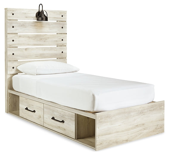 Cambeck  Panel Bed With 2 Storage Drawers With Mirrored Dresser