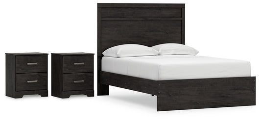 Belachime Full Panel Bed with 2 Nightstands