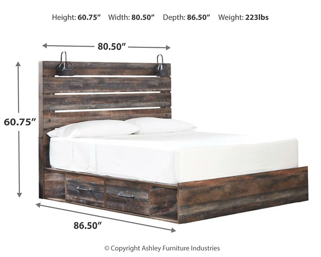 Drystan King Panel Bed with 4 Storage Drawers with Mirrored Dresser